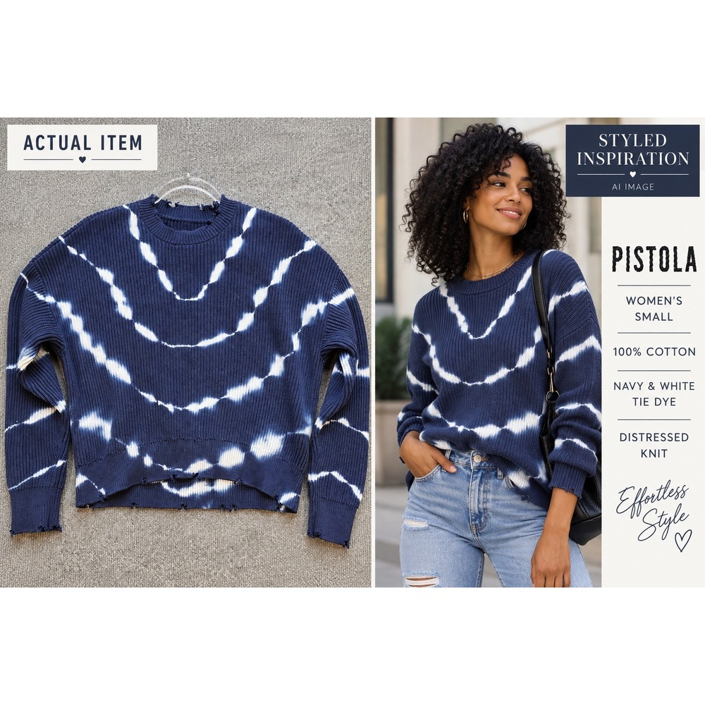 Pistola Sweater Womens Distressed Tie Dye Navy White Small Excellent Grunge Boho